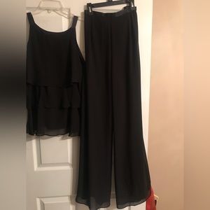 2 pc chiffon set with layered top and wide leg pants